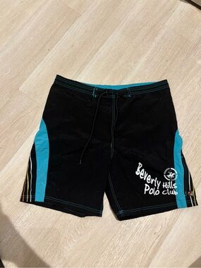 Beverly Hills Polo Club Black Swim Trunks with Teal Panels